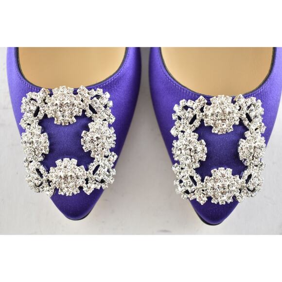 Manolo Blahnik Hangisi Violet Purple Satin Jewel Buckle Ballerina Ballet Flat 38 - Picture 7 of 12